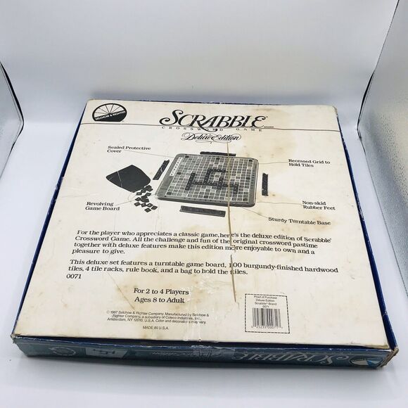 SCRABBLE Deluxe Ed Game Selchow Righter 1987 Turntable VINTAGE *One Tile Missing - Picture 16 of 16